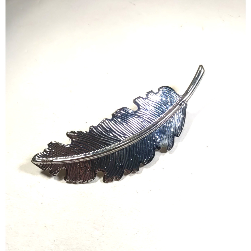Silver Tone Feather Women's Hair Barrette Tension Clip 4" Long